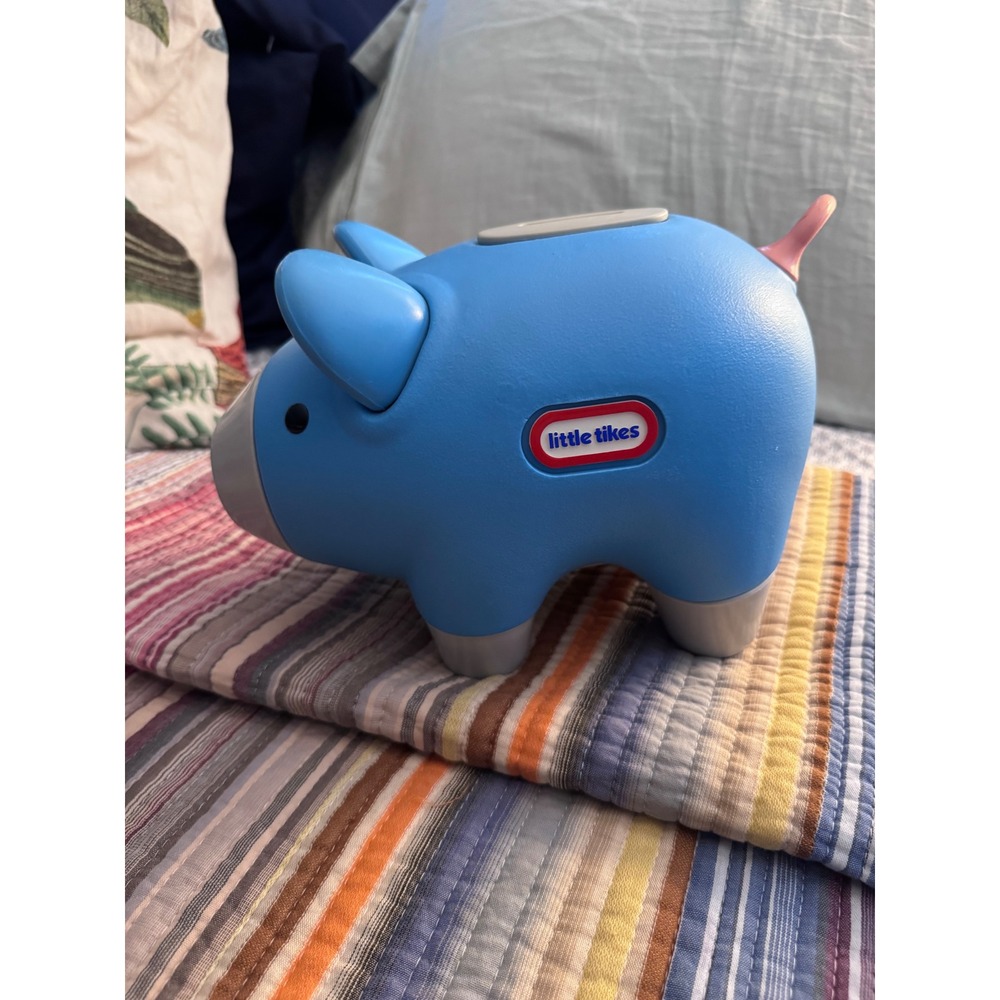 Little Tikes Blue Plastic Piggy Bank Grey Snout Pink Tail NA3G1011